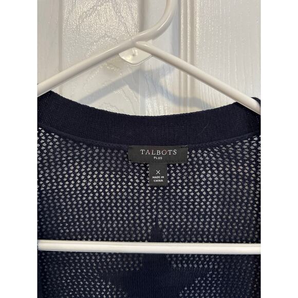 Talbots Plus Navy Blue Cotton Loose Knit Star Accent Open Front Cardigan Size X - Picture 6 of 7